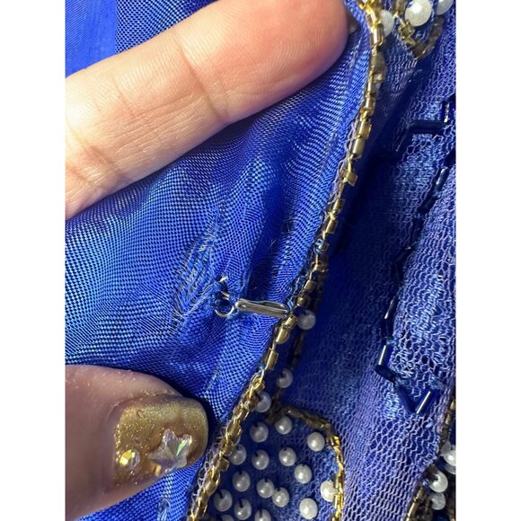 Gunit Womens Beaded Sheer Royal Blue Long Jacket XL 100% Rayon Made In India - Picture 11 of 14